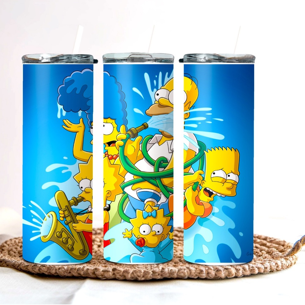 Cartoon family inspired 20 oz. stainless steel tumbler with lid and straw